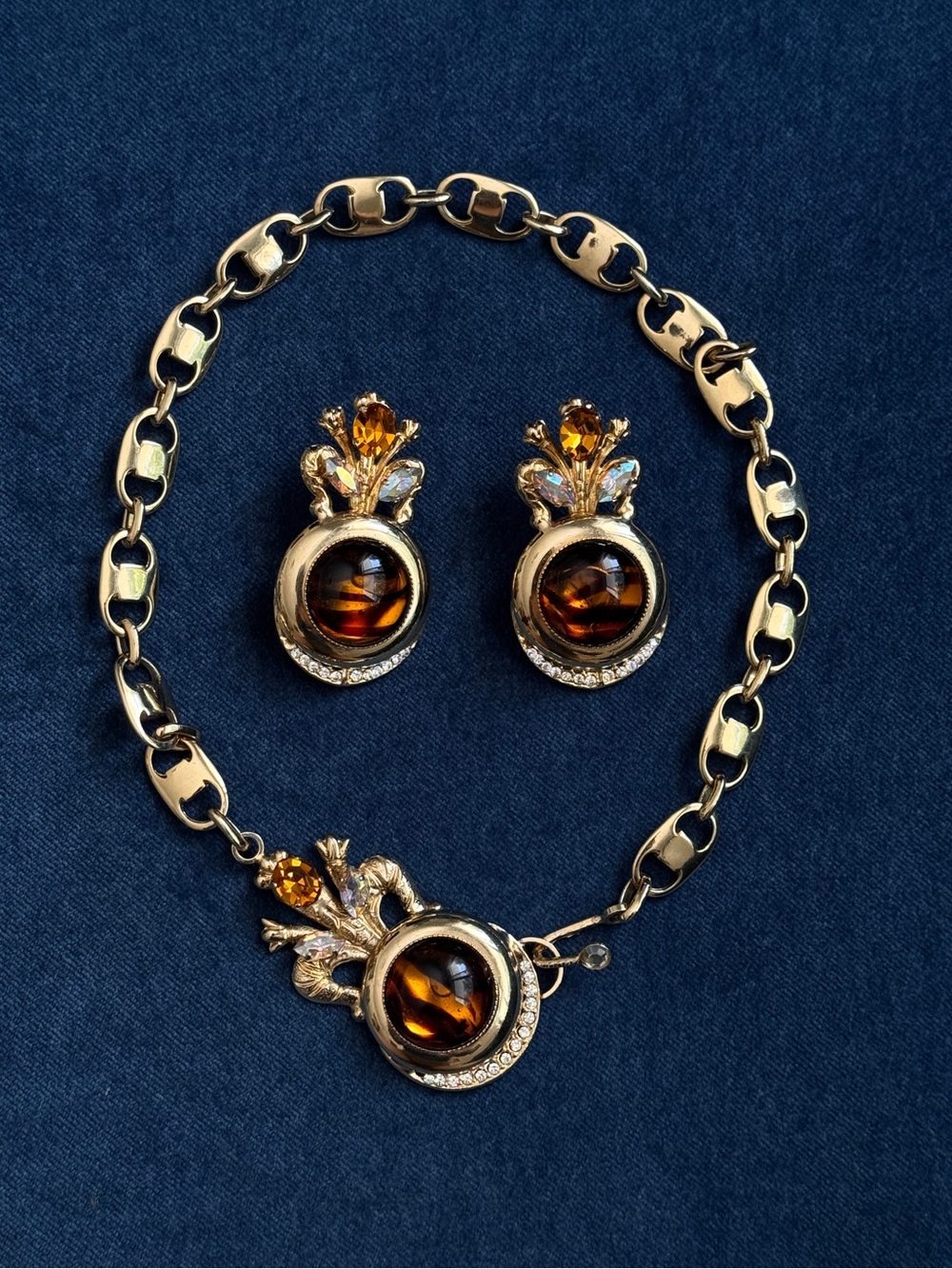 Vintage Sign Segantini Gold tone Necklace and Earrings Set